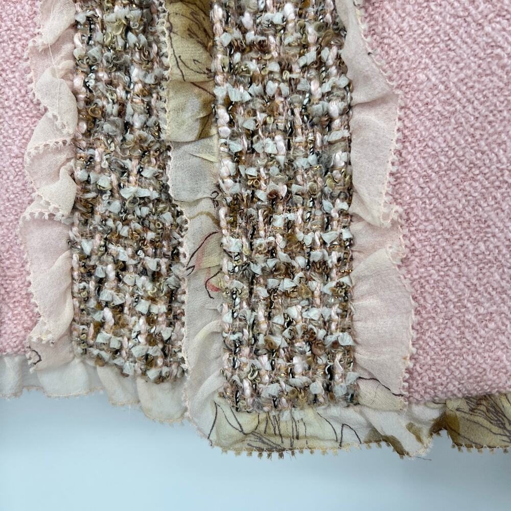 Escada Wool Blend Tweed Blazer Jacket Womens EU 36 US S Pink Silk Ruffle Short - Picture 4 of 11